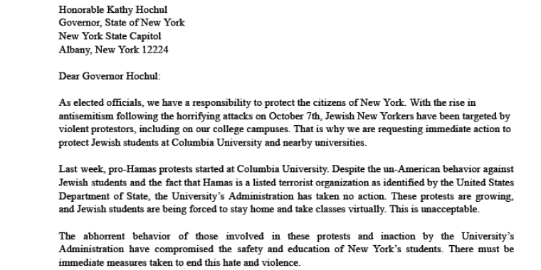 Letter About the National Guard at Columbia University