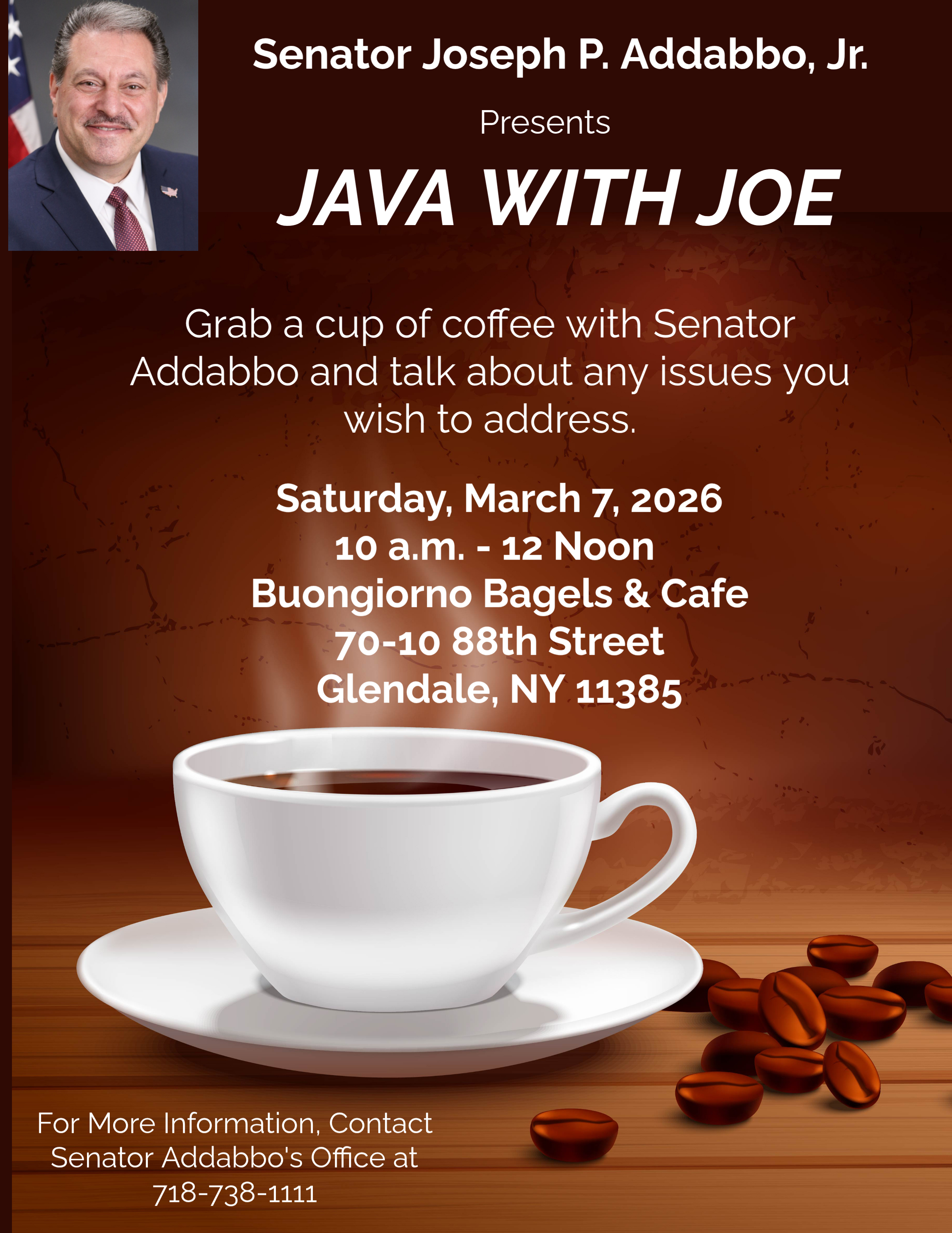 Java With Joe - Buongiorno Bagels & Cafe - Glendale | NYSenate.gov