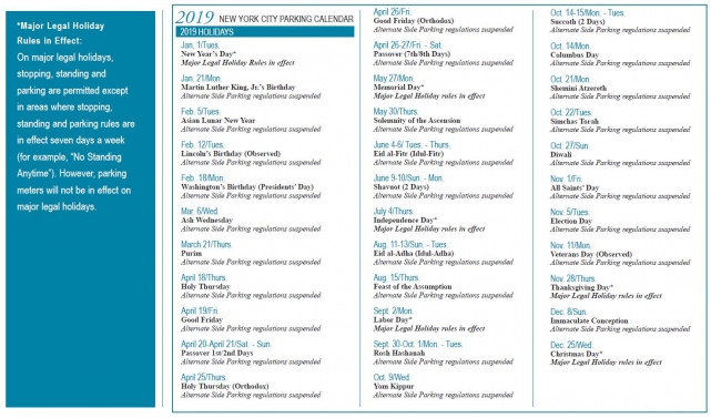 alternate side parking calendar nyc 2021 2019 New York City Parking Calendar Courtesy Of Senator Persaud Ny State Senate alternate side parking calendar nyc 2021