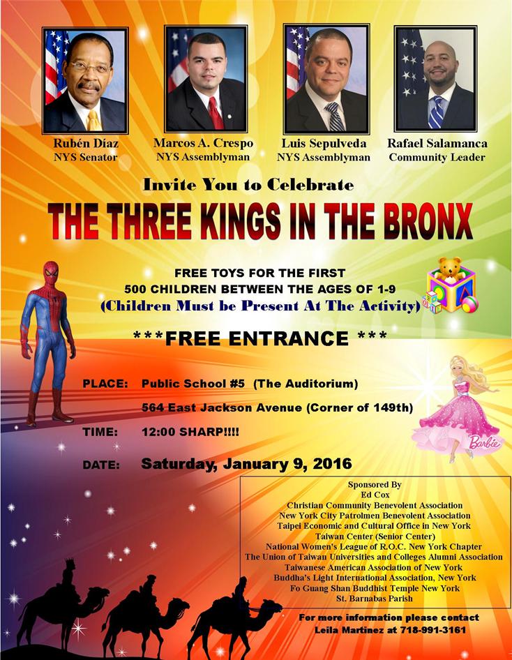 STATE SENATOR RUBEN DIAZ TO CELEBRATE “THREE KINGS DAY” FOR THE