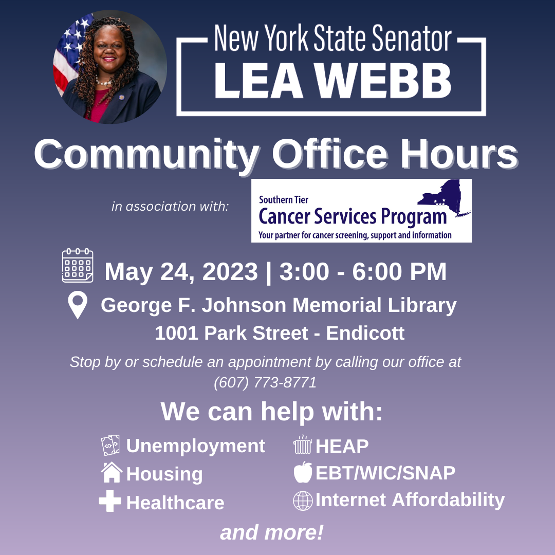 Senator Lea Webb Community Office Hours Endicott NY NY State Senate