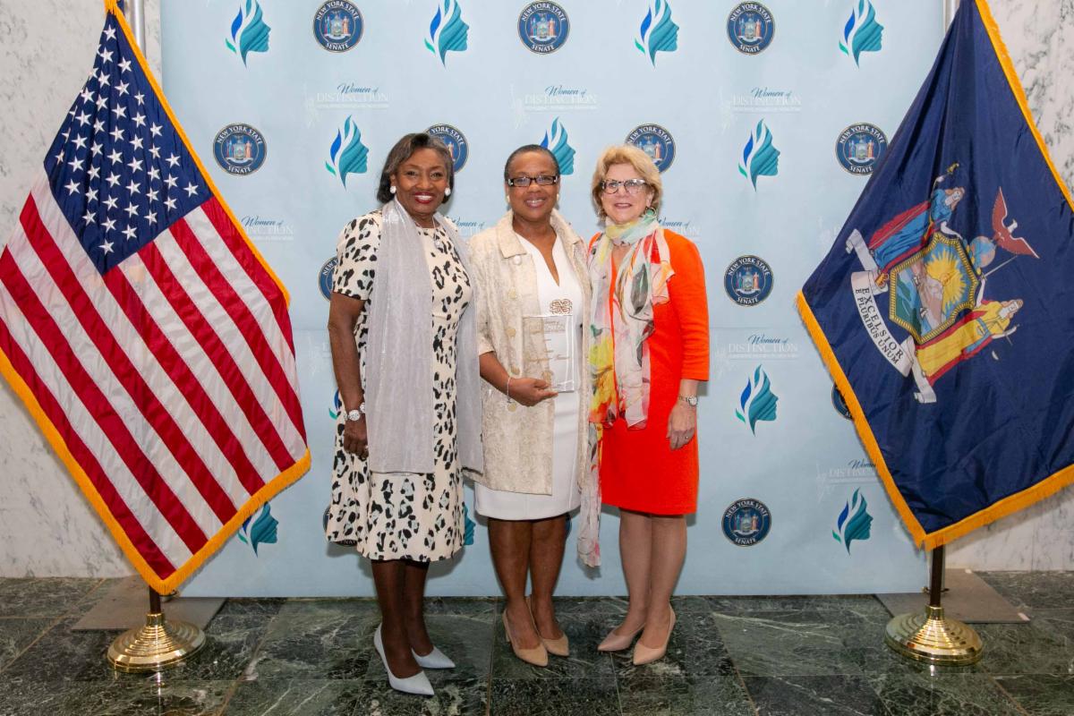 Senate Majority Leader Andrea Stewart-Cousins, Joan Grangenois-Thomas, and Senator Shelley Mayer