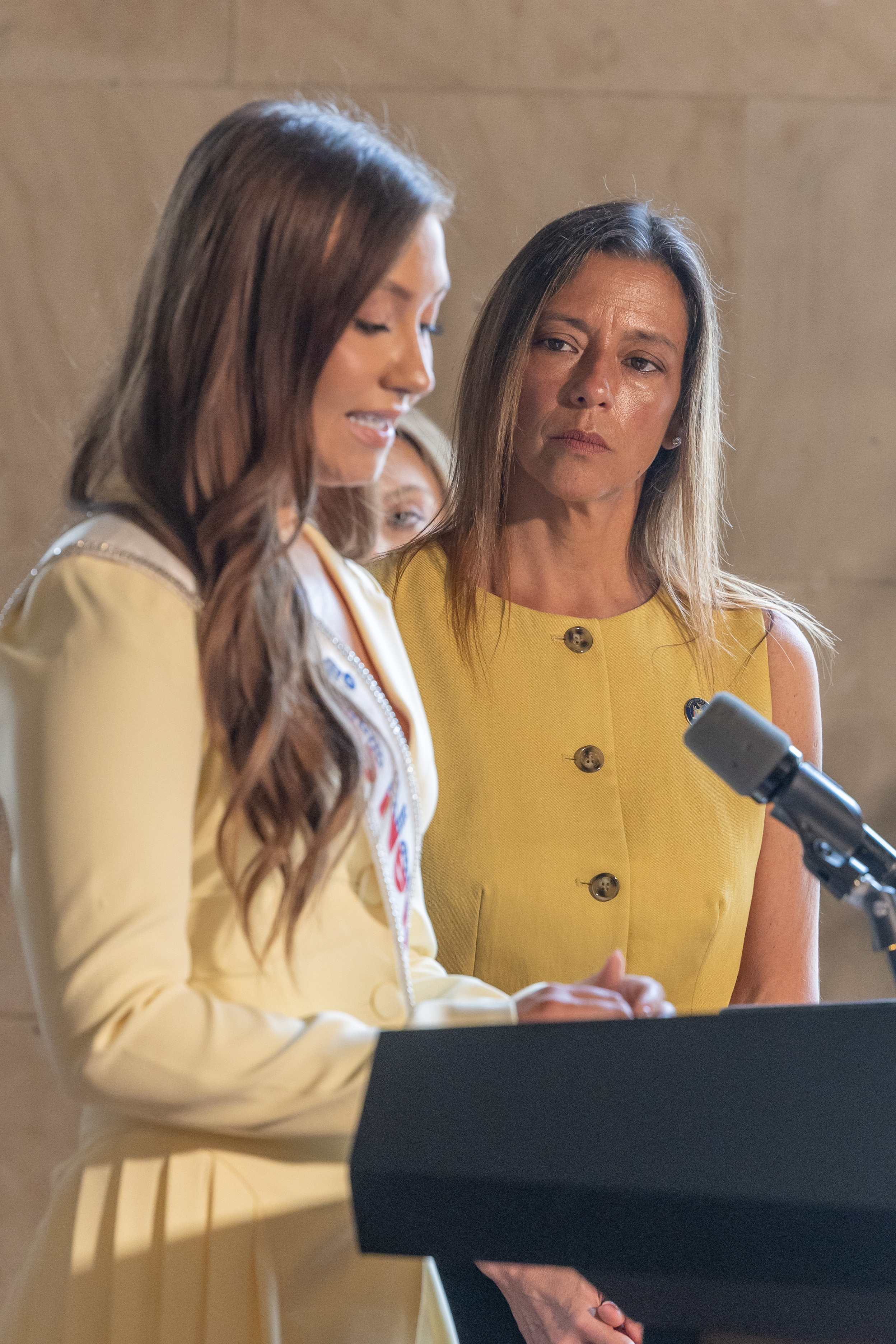 Photo: Lauren Morris, Miss New York 2025, speak about her experiences with endometriosis during a rally and press conference calling on Albany to enact bills S.6227 and A.7557