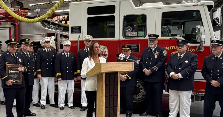 Sen. Martinez speaks at a news conference held at the Central Islip Fire Dept.