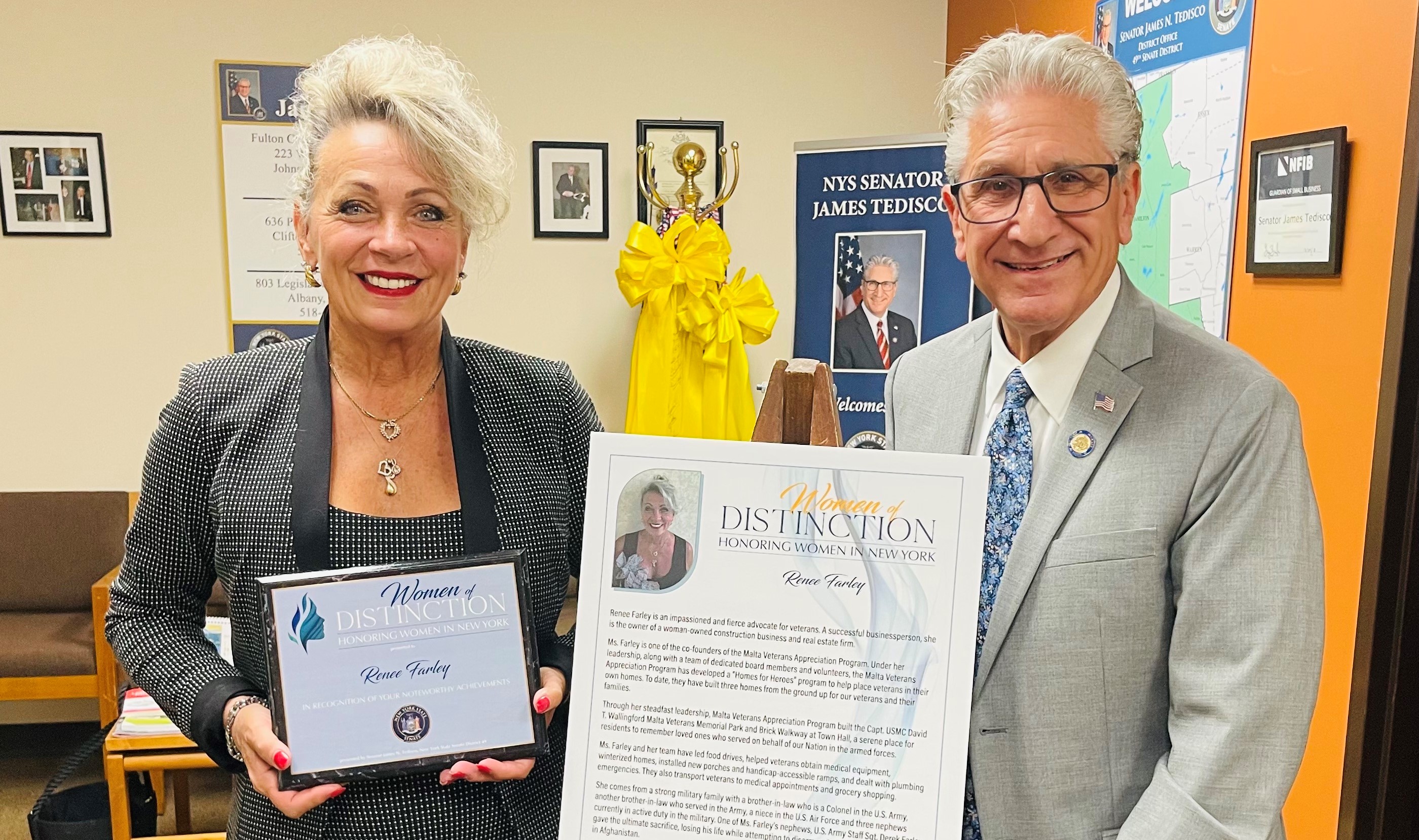 Tedisco Honors Malta Veterans Advocate & Small Businesswoman as a 2022 NYS Senate "Woman of Distinction" - Vimarsana News