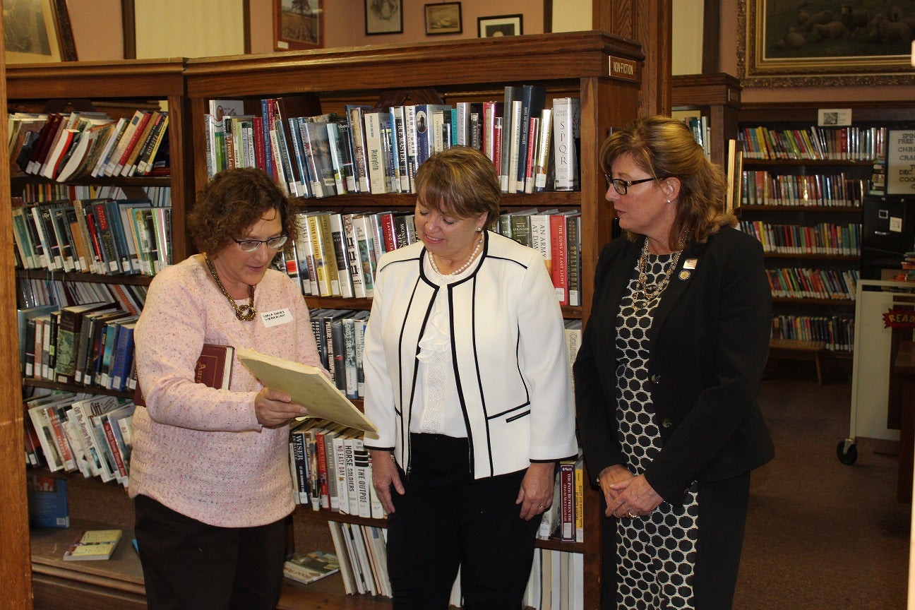 Senator Helming Tours Springport Free Library, Union Springs Fire