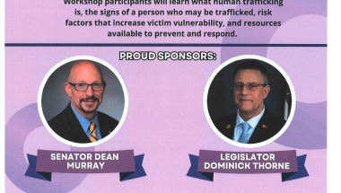 NYS Senator Dean Murray and Suffolk County Legislator Dominick Thorne are sponsoring a workshop on Human Trafficking - Look Beneath the Surface in conjunction with the Crime Victims Center on October 17, 2023, 6:00pm at the Patchogue Family YMCA.  The workshop will explain what human trafficking is, the signs of a person who may be trafficked, risk factors that increase victim vulnerability, and resources available to prevent and respond.