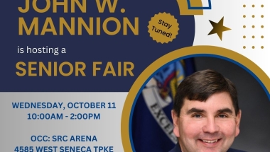NYS Senator John W. Mannion is hosting a Senior Fair.  Wednesday October 11, 10am-2pm.  OCC SRC Arena, 4585 W Seneca Tpke, Syracuse, NY 13215