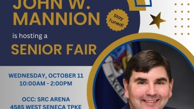 NYS Senator John W. Mannion is hosting a Senior Fair. Wednesday October 11, 10am-2pm. OCC SRC Arena, 4585 W Seneca Tpke, Syracuse, NY 13215