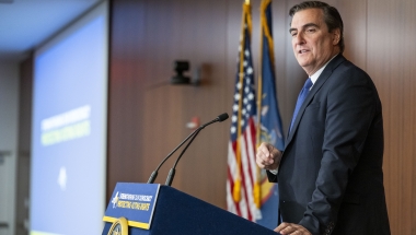 Senator Gianaris speaking at a press conference