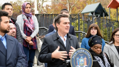 Senator Gianaris speaking during a press conference