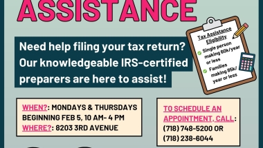A graphic highlighting free tax prep assistance services offered by State Senator Andrew Gounardes.