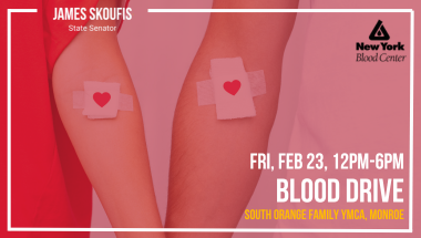 Blood Drive Flyer: February 23 from 12-6pm at South Orange Family YMCA