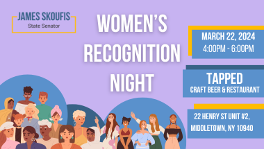 Women's Recognition Night flyer: March 22, 2024 4-6pm at Tapped Craft Beer & Restaurant in Middletown, NY 