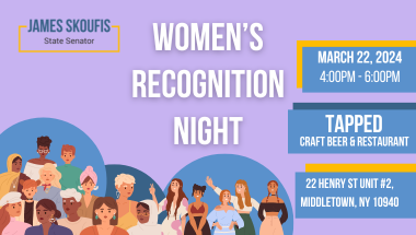 Women's Recognition Night flyer: March 22, 2024 4-6pm at Tapped Craft Beer & Restaurant in Middletown, NY