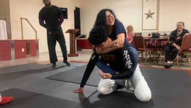 Wella Eng of Ozone Park learns how to subdue an attacker.