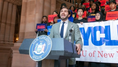 Senator Andrew Gounardes speaks at NYCLU's Youth Lobby Day at the New York State Capitol