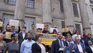 Senator Gounardes rallies in support of legislation to slow down reckless drivers.
