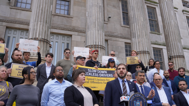 Senator Gounardes rallies in support of legislation to slow down reckless drivers.
