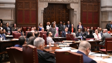 The New York State Senate convened in the Senate Chamber to pass the state budget.