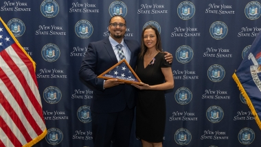 U.S. Marine Corps veteran Michael Kilano and Sen. Monica R. Martinez during the 2025 New York State Senate Veterans Hall of Fame inductees’ reception held on May 27, 2025, in Albany, NY.