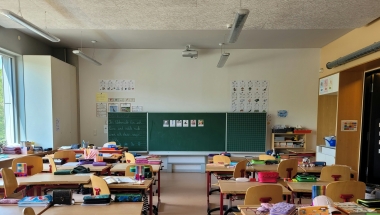 A photo image of a school classroom.