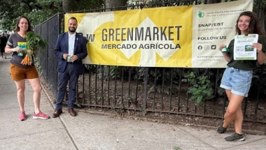 Senator Serrano at the GrowNYC Ruppert Park Greenmarket Ribbon Cutting