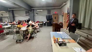 Lawyer Alex Bader gives an estate planning presentation at a local senior center.