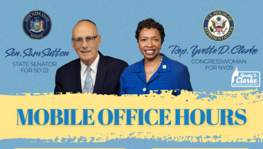 Ad for Mobile Office Hours with State Senator Sam Sutton and Congresswoman Yvette Clarke