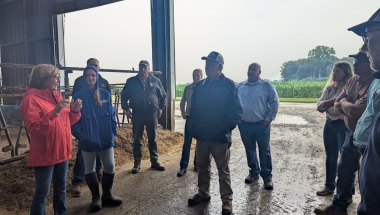 Senator Helming addresses members of Northeast Dairy Producers Association, the New York Farm Bureau  and team members from the offices of Senator George Borrello and Assemblywoman Andrea Bailey at Noblehurst Farms Inc.