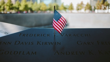 Photo of flag at National September 11th Memorial in New York City