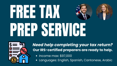 Flier for Sen. Gounardes' free tax prep service.