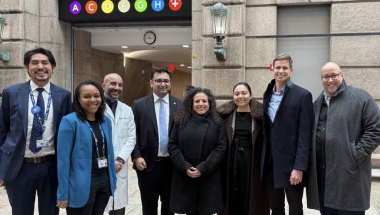State Senators Kristen Gonzalez, Gustavo Rivera, Erik Bottcher, and Nathalia Fernandez with Bellevue Hospital staff