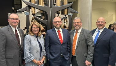 Pictured L-R Churchville Mayor John Hartman, Senator Helming, Scottsville Mayor Andrew Peck, Honeoye Falls Mayor  Rick Milne, East Rochester Mayor John Alfieri