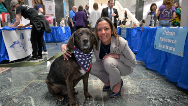 Senator Martinez poses with a dog during Animal Advocacy Day in Albany, NY