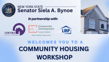 An invitation to the Community Housing Workshop hosted by Senator Bynoe