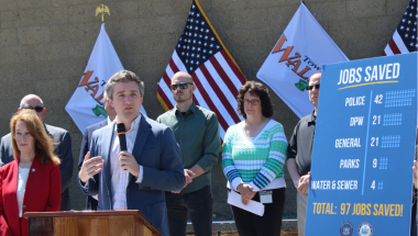 New York State Senator James Skoufis offers remarks during the Monday press conference.