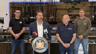 Senator Ortt speaks at a press conference calling on the governor to extend big game hunting by rifle in Niagara County