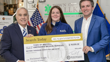NYS Comptroller Tom DiNapoli, Wallkill EMS Exec. Director Alexandria Willshire, Senator James Skoufis