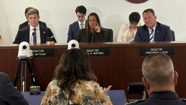 State Sens. Erik Bottcher, Monica R. Martinez and Chris Ryan hear testimony during a hearing on Water Infrastructure Cybersecurity and Preparedness held on Thursday, Oct. 1, 2026 in New York, NY.