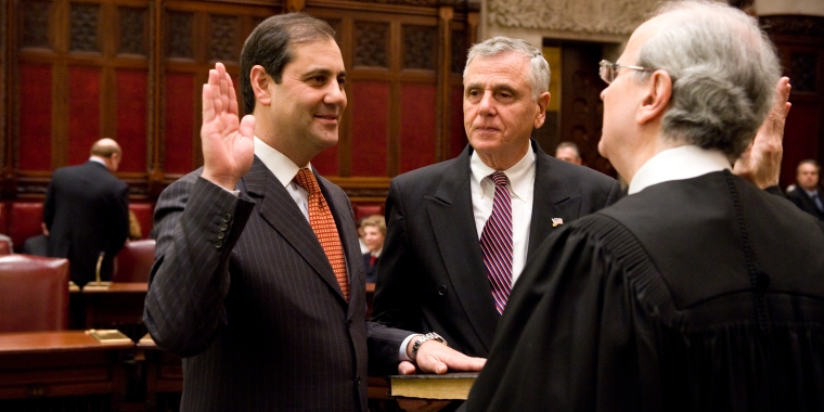 Senator takes his Oath of Office administered by Chief Judge Jonathan  Lippman. He is joined by his father Pete Lanza.