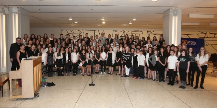 Senator Bonacic and Assemblyman Brabenec are pictured (middle center) with the Greenwood Lake Middle School Chorus.