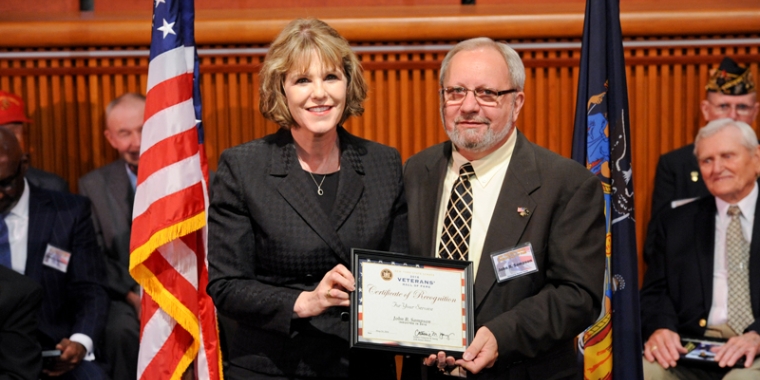John Sampson is joined by Senator Young as he is inducted into the New York State Senate’s Veterans’ Hall of Fame.