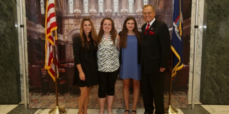 Senator Bonacic is pictured with are (L-R), Salutatorian Julia Steitz, Valedictorian Makayla Klinger, and Honored Student Morgan Taddeo.