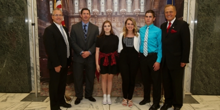 Senator Bonacic is pictured with (L-R), Wallkill Superintendent Kevin Castle, Wallkill High School Principal Mike Rydell, Honored Student Dana Congelosi, Salutatorian Natalie Matikiewicz, and Valedictorian Gus Formato.