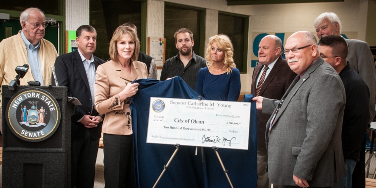Senator Catharine Young joins City of Olean Mayor William Aiello and local officials to announce $200,000 in funding for renovations to the William O. Smith Recreation Center.