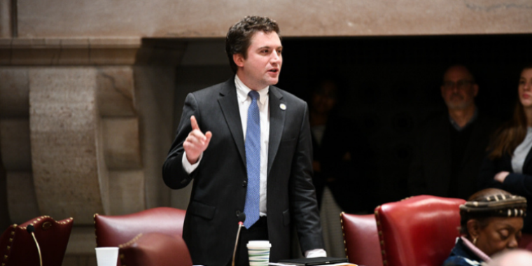 Senator James Skoufis in the Senate Chamber