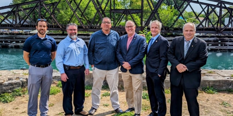 Pictured (from left): Brian Doyle, Jason LaMonaco, Tonawanda Councilmember Sean Rautenstrauch, Assemblymember Bill Conrad, Senator Sean Ryan, Tonawanda Mayor John White