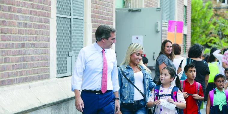 Senator Gianaris at a school with families