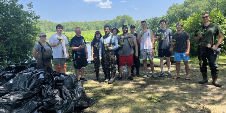 Senator Rhoads Partners with New York State Department of Environmental Conservation (DEC) on Water Chestnut Pull at Mill Pond in Wantagh